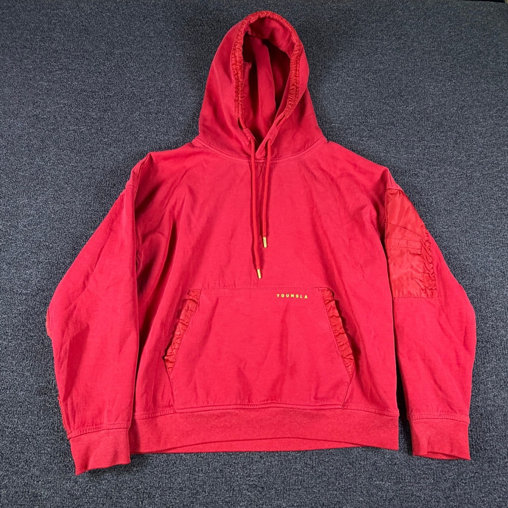 YoungLA Hoodie Mens Medium Always Improving Red Tactical Utility Pocket EUC